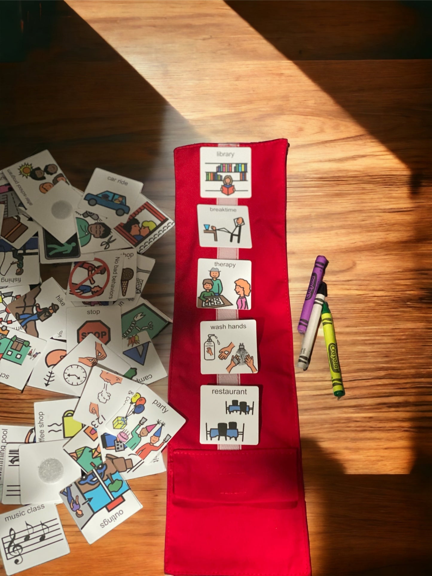 Daily Outing Visual Schedule On the Go for Children in School, Park, Restaurant, Therapy, Museum, Stores, Great for ABA Behavior Reminders!!! -Made out of Fabric