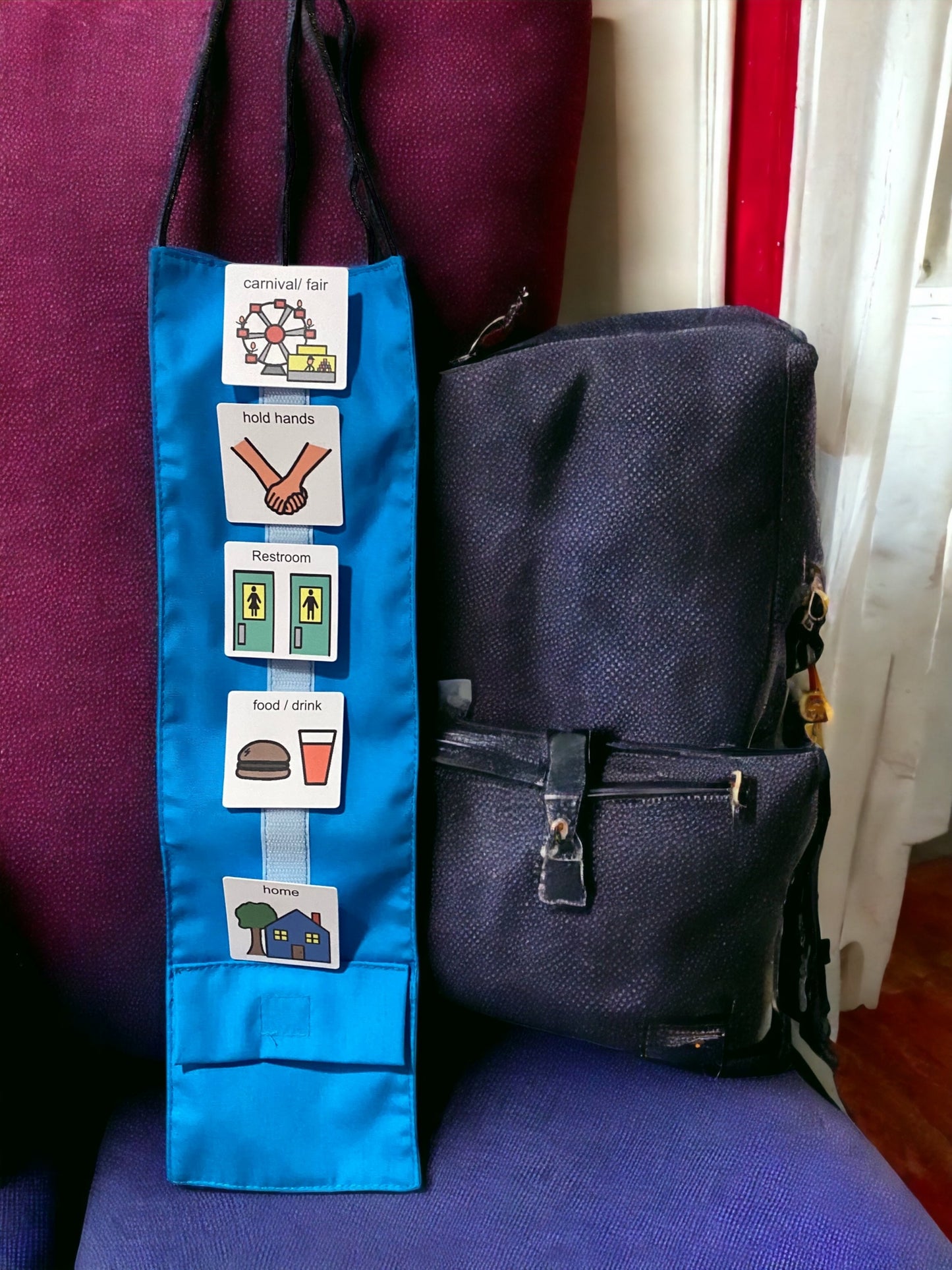 Daily Outing Visual Schedule On the Go for Children in School, Park, Restaurant, Therapy, Museum, Stores, Great for ABA Behavior Reminders!!! -Made out of Fabric