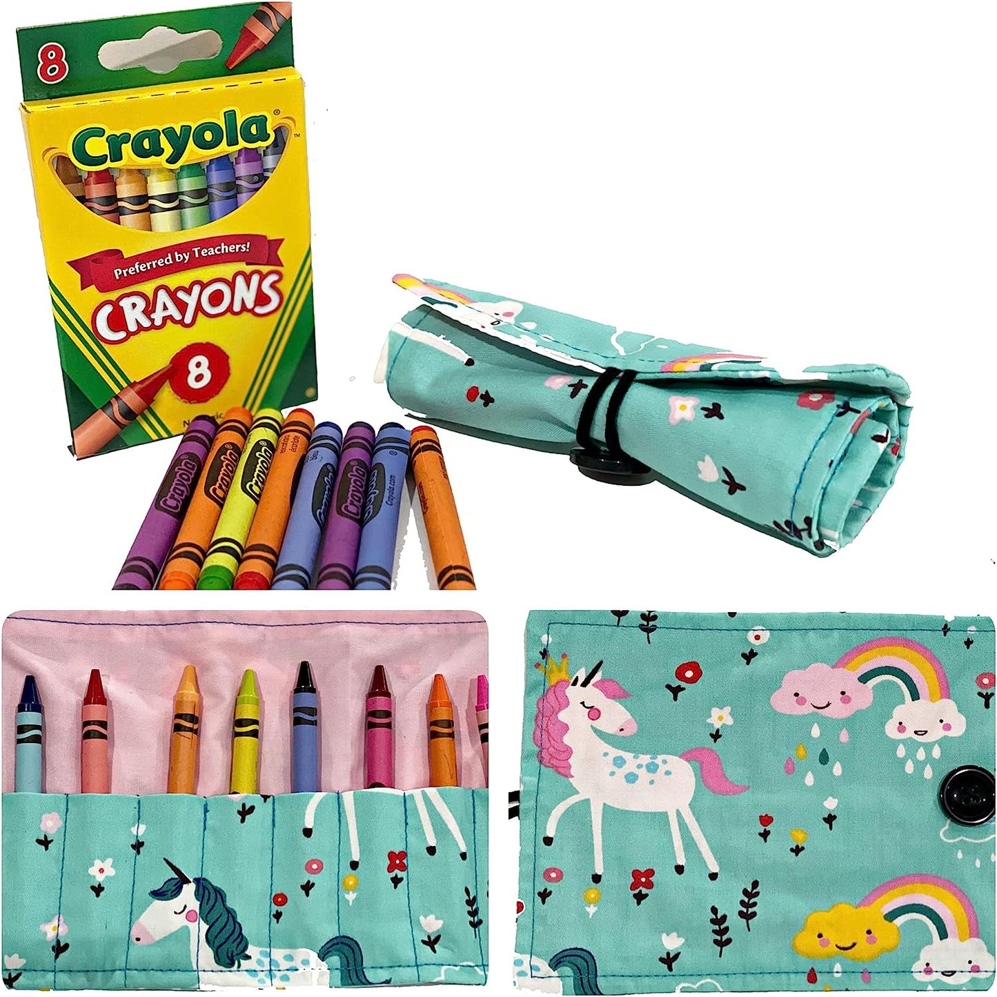 On The Go Crayons Caddy Holder roll up case color wraps, Perfect to Keep Your Kids Organized, Inspired, and Entertained -8 Crayons Included!
