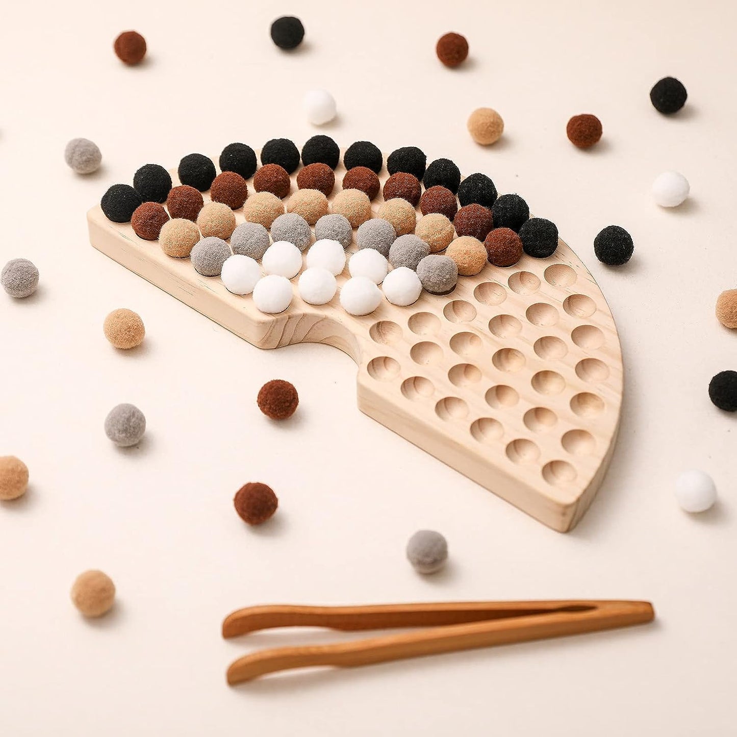 Montessori Busy Fine Motor Learning Educational Rainbow Sorting Toy with Pomp poms for Toddler and Children all age.