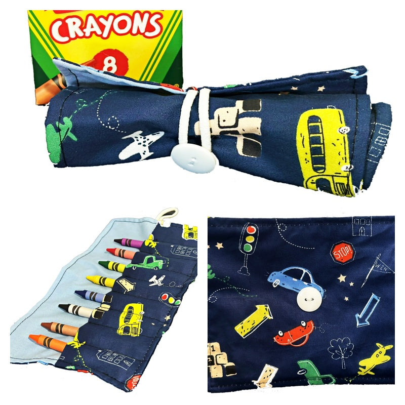 On The Go Crayons Caddy Holder roll up case color wraps, Perfect to Keep Your Kids Organized, Inspired, and Entertained -8 Crayons Included!
