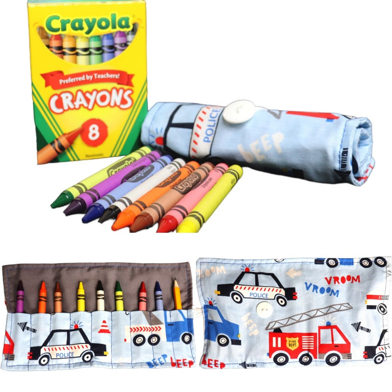 On The Go Crayons Caddy Holder roll up case color wraps, Perfect to Keep Your Kids Organized, Inspired, and Entertained -8 Crayons Included!