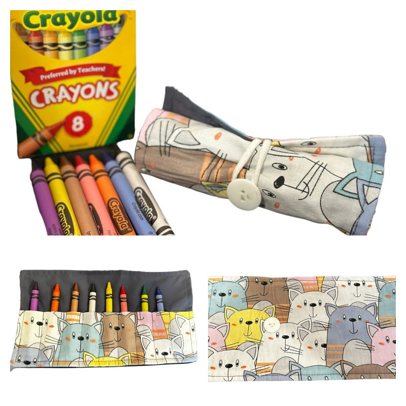 On The Go Crayons Caddy Holder roll up case color wraps, Perfect to Keep Your Kids Organized, Inspired, and Entertained -8 Crayons Included!