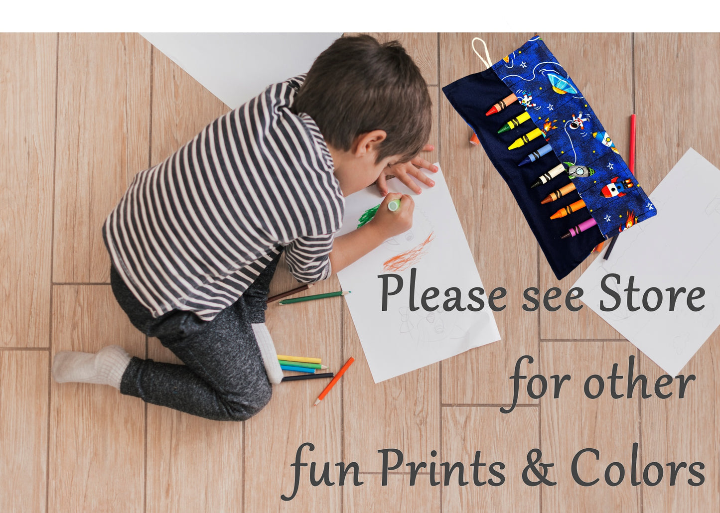 On The Go Crayons Caddy Holder roll up case color wraps, Perfect to Keep Your Kids Organized, Inspired, and Entertained -8 Crayons Included!