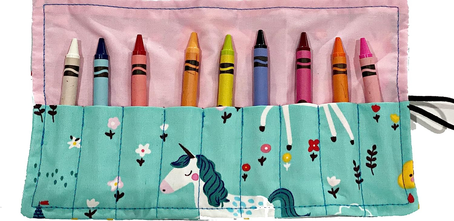 On The Go Crayons Caddy Holder roll up case color wraps, Perfect to Keep Your Kids Organized, Inspired, and Entertained -8 Crayons Included!