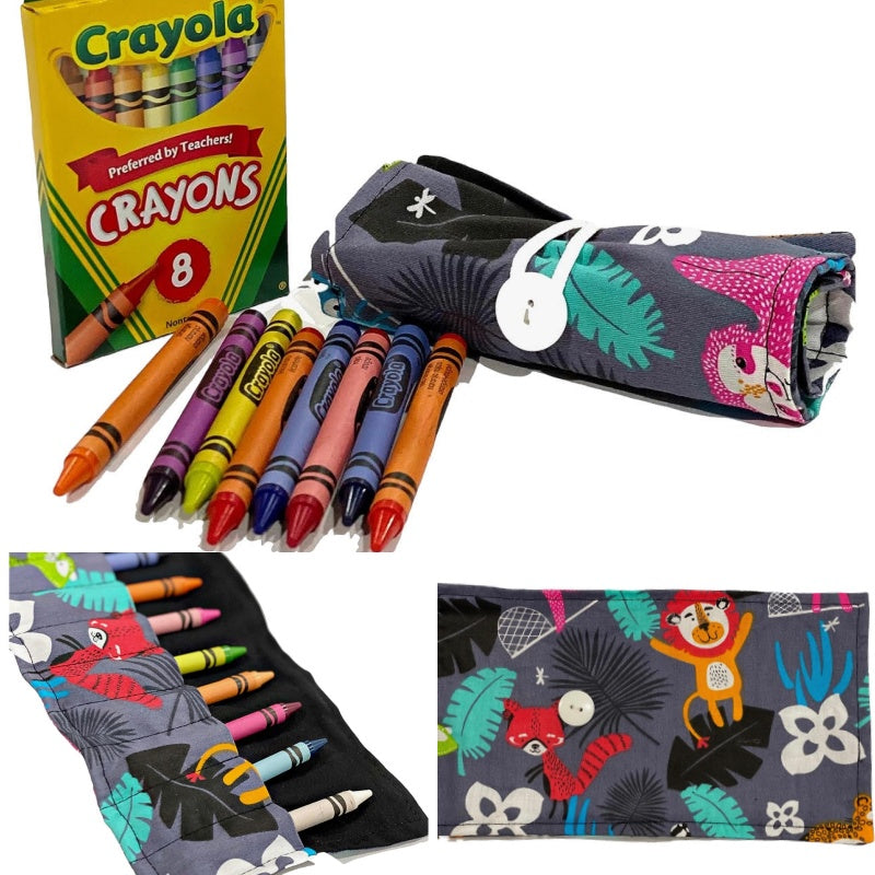On The Go Crayons Caddy Holder roll up case color wraps, Perfect to Keep Your Kids Organized, Inspired, and Entertained -8 Crayons Included!