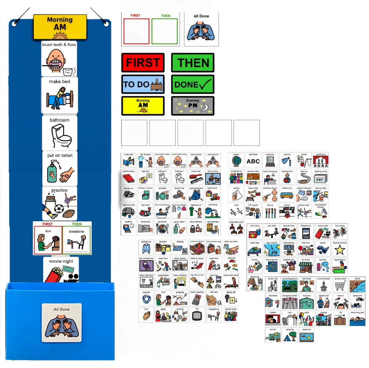 Visual Schedule Kit for Autism & ADHD | 120 Daily Routine Cards | Ready-to-Use Home & School Schedule with All Done Cady Box