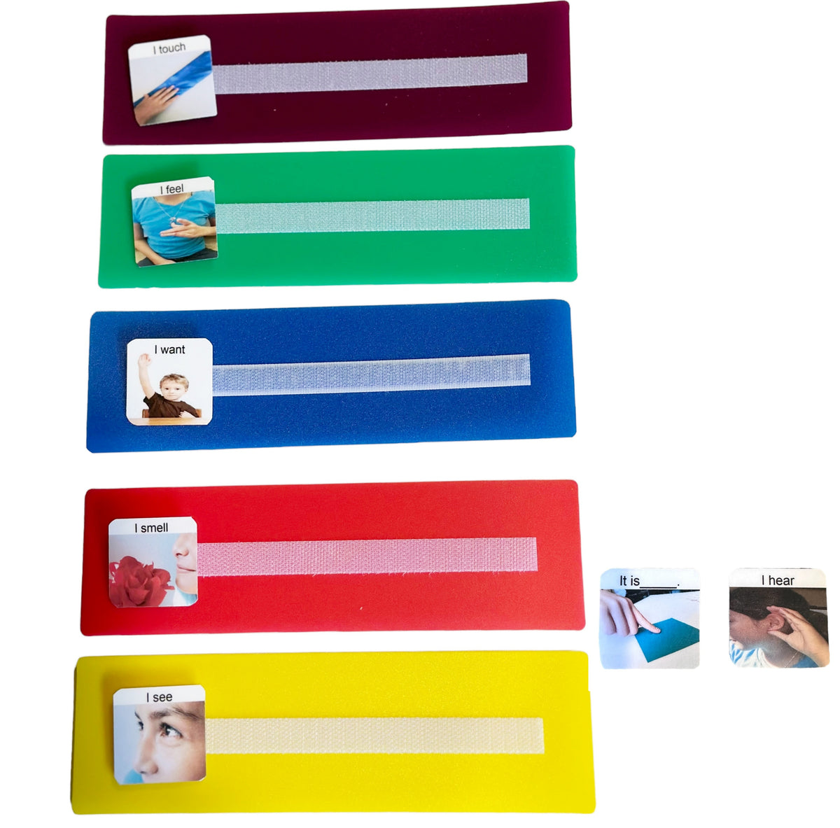 5 Small or Large Sentence Strips with 7 Colorful Sentence Starter Cards Perfect for Building 2-4 Word Sentences.