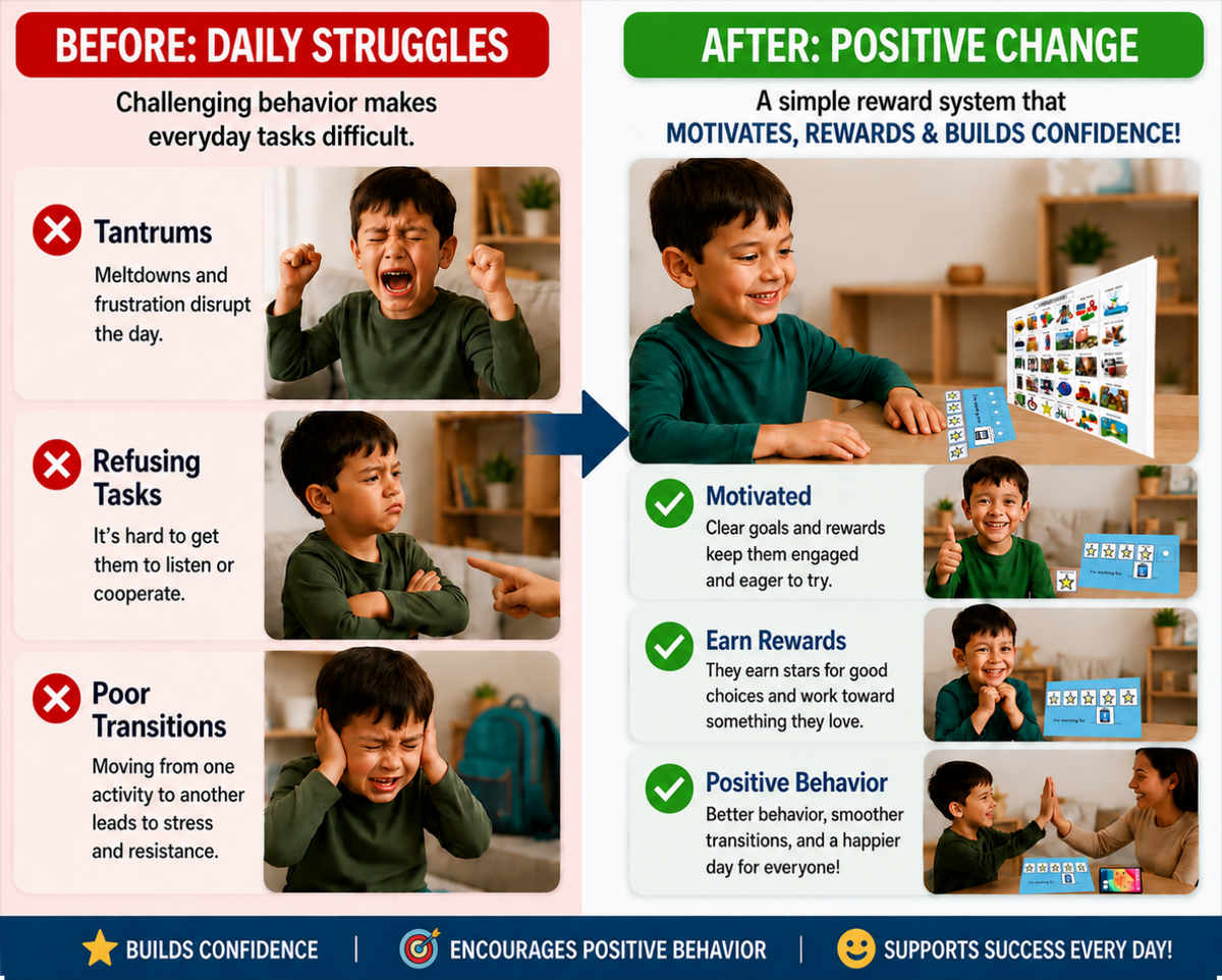 Smile4Autism Token Board & Choice Board System | Visual Reward Chart for Autism, ABA & Speech Therapy