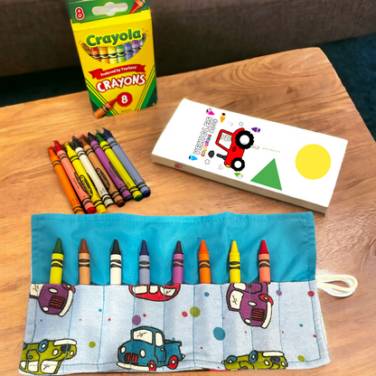 On The Go Crayons Caddy Holder roll up case color wraps, Perfect to Keep Your Kids Organized, Inspired, and Entertained -8 Crayons Included!