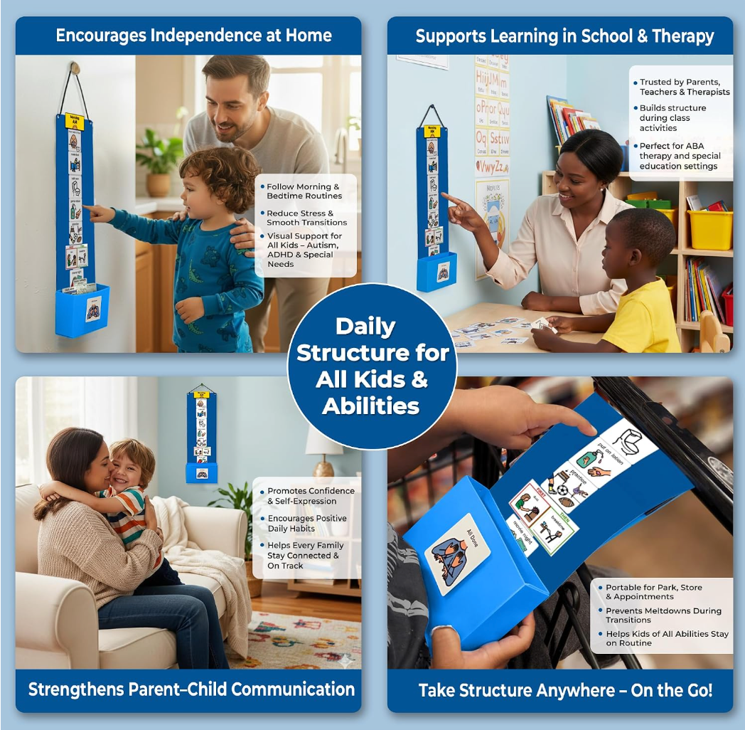 Visual Schedule Kit for Autism & ADHD | 120 Daily Routine Cards | Ready-to-Use Home & School Schedule with All Done Cady Box
