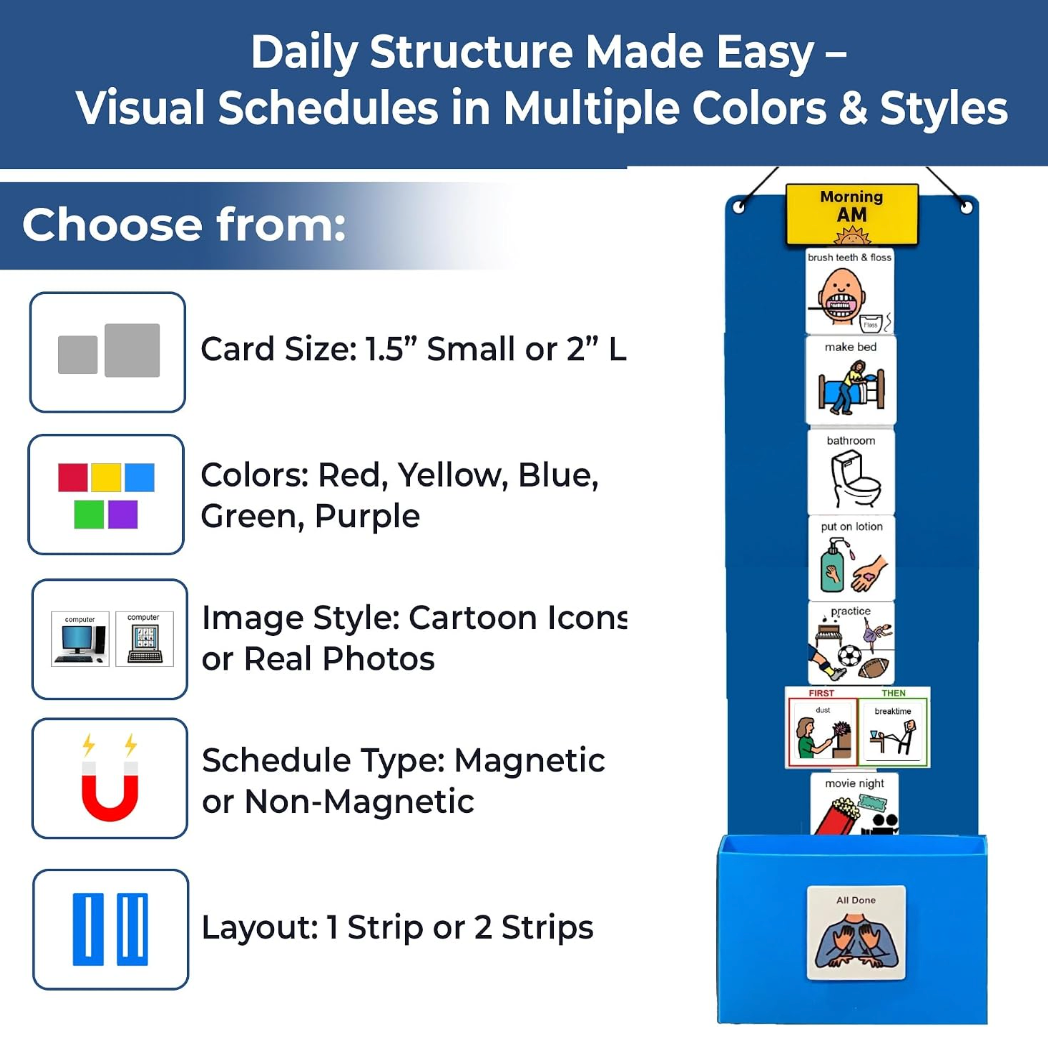 Visual Schedule Kit for Autism & ADHD | 120 Daily Routine Cards | Ready-to-Use Home & School Schedule with All Done Cady Box