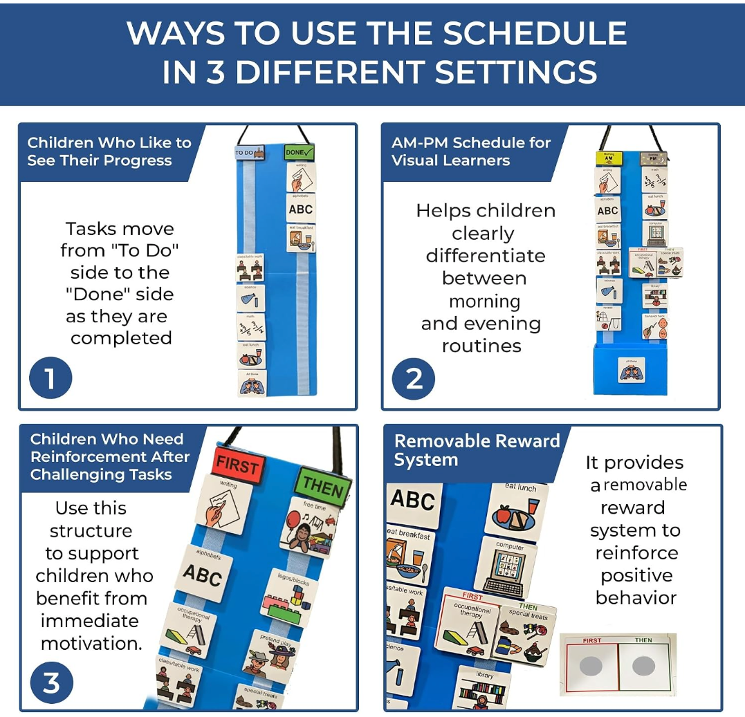 Visual Schedule Kit for Autism & ADHD | 120 Daily Routine Cards | Ready-to-Use Home & School Schedule with All Done Cady Box