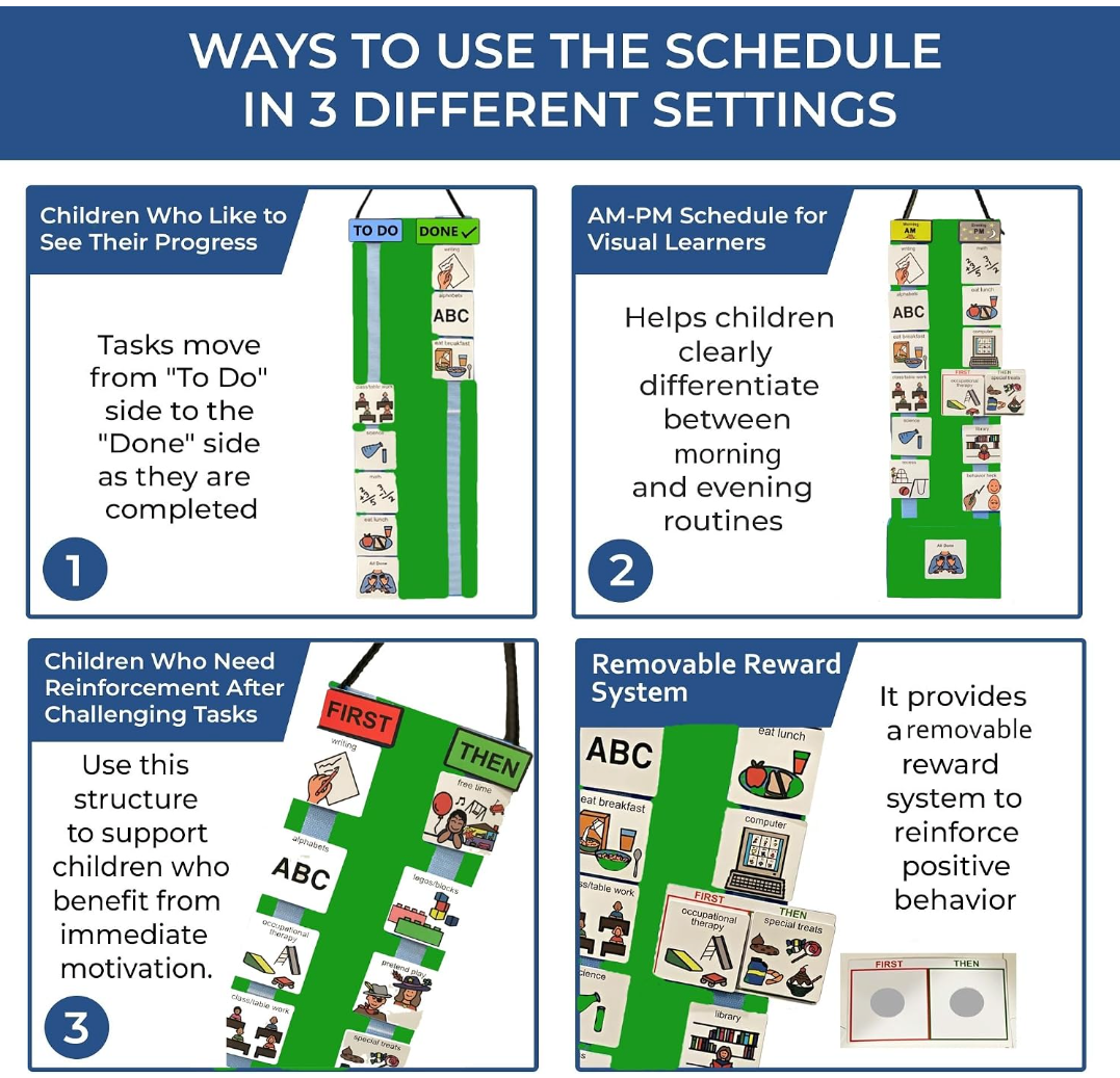 Visual Schedule Kit for Autism & ADHD | 120 Daily Routine Cards | Ready-to-Use Home & School Schedule with All Done Box