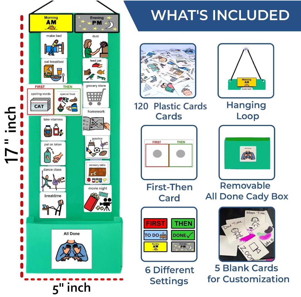 Visual Schedule Kit for Autism & ADHD | 120 Daily Routine Cards | Ready-to-Use Home & School Schedule with All Done Box
