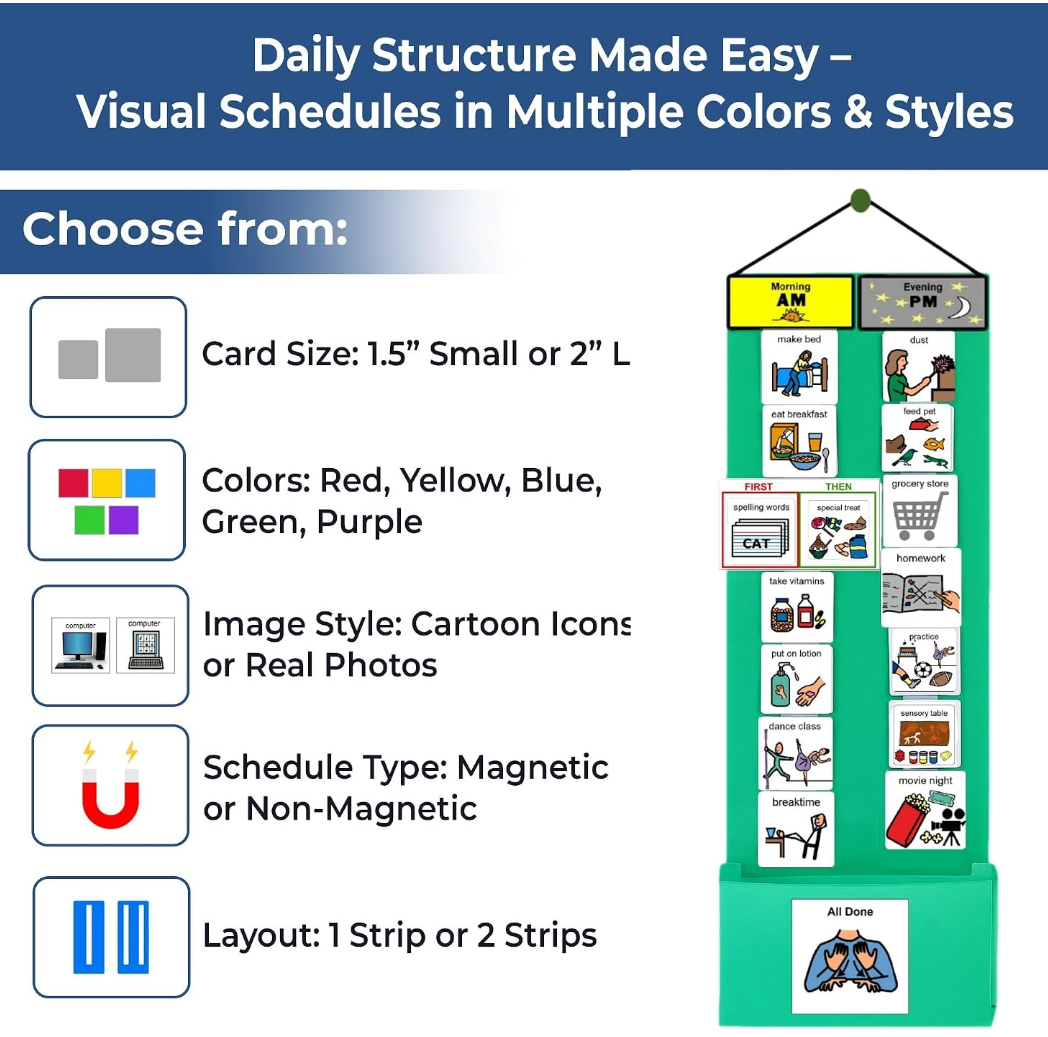 Visual Schedule Kit for Autism & ADHD | 120 Daily Routine Cards | Ready-to-Use Home & School Schedule with All Done Box