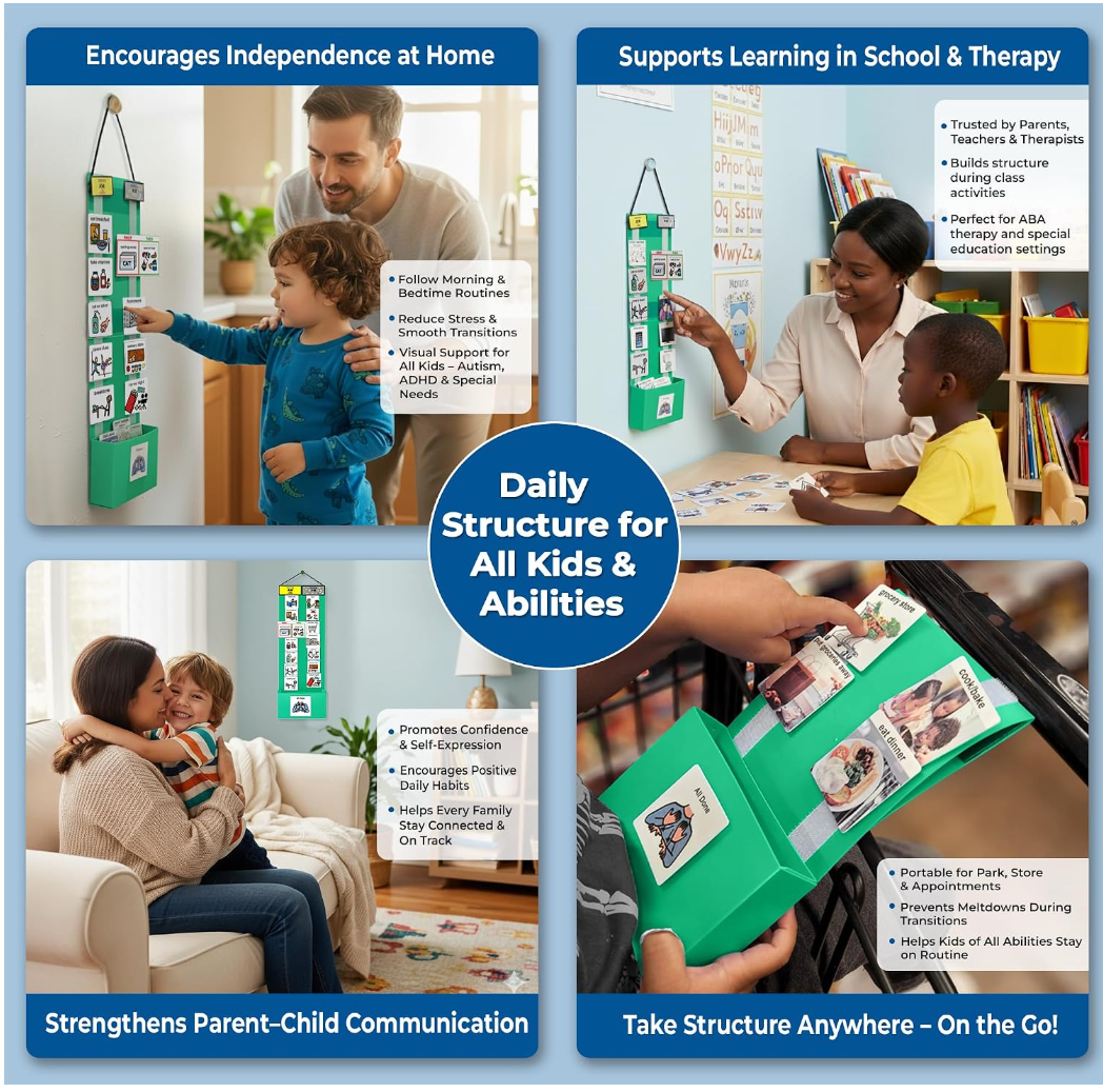 Visual Schedule Kit for Autism & ADHD | 120 Daily Routine Cards | Ready-to-Use Home & School Schedule with All Done Box