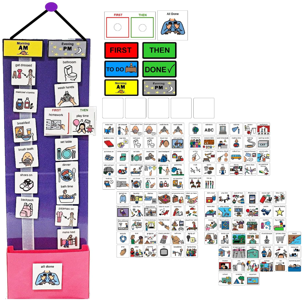 Visual Schedule Kit for Autism & ADHD | 120 Daily Routine Cards | Ready-to-Use Home & School Schedule with All Done Box