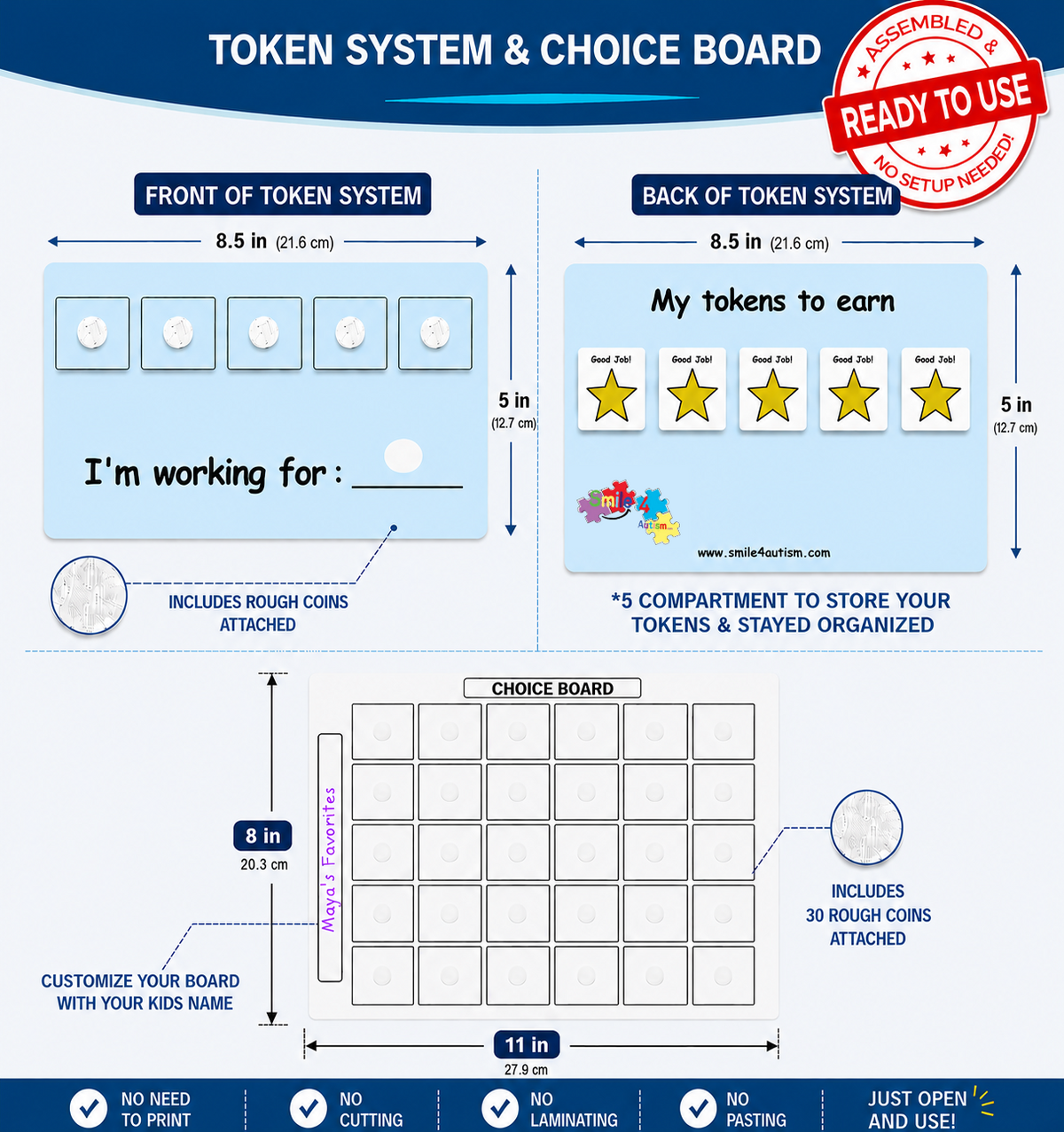 Smile4Autism Token Board & Choice Board System | Visual Reward Chart for Autism, ABA & Speech Therapy