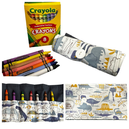 On The Go Crayons Caddy Holder roll up case color wraps, Perfect to Keep Your Kids Organized, Inspired, and Entertained -8 Crayons Included!