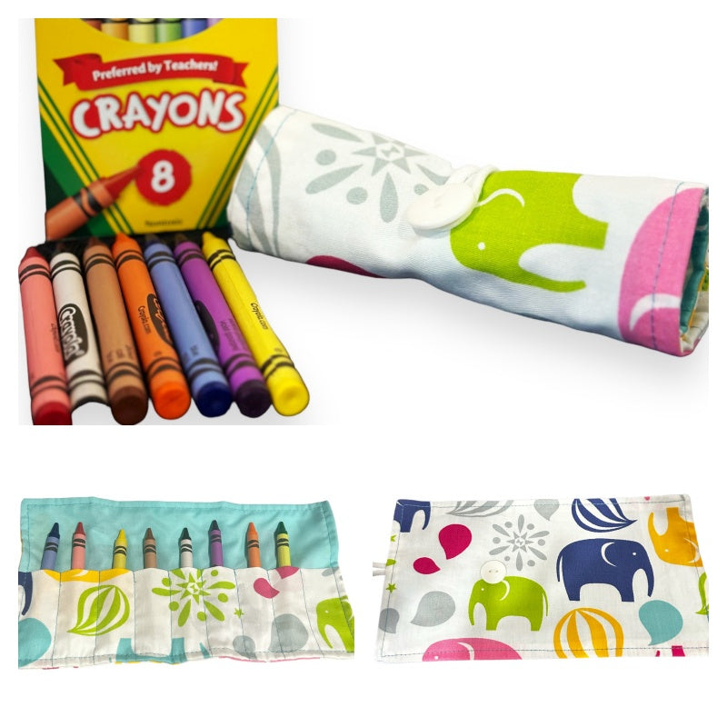 On The Go Crayons Caddy Holder roll up case color wraps, Perfect to Keep Your Kids Organized, Inspired, and Entertained -8 Crayons Included!