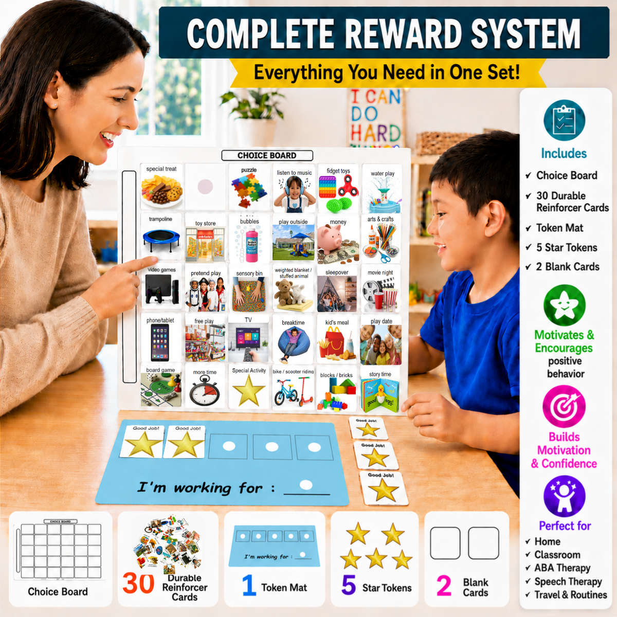 Smile4Autism Token Board & Choice Board System | Visual Reward Chart for Autism, ABA & Speech Therapy