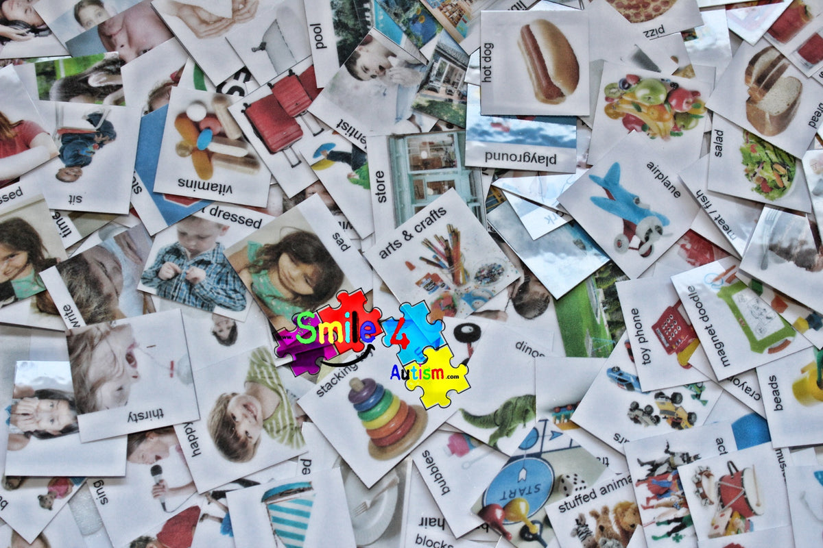 Smile4Autism Small 1.5"x1.5" Loose Visual Picture Cards, Receptive and Expressive Language, Speech Articulation Therapy, ASD, ADD, ADHD, Apraxia, & Stroke Patients